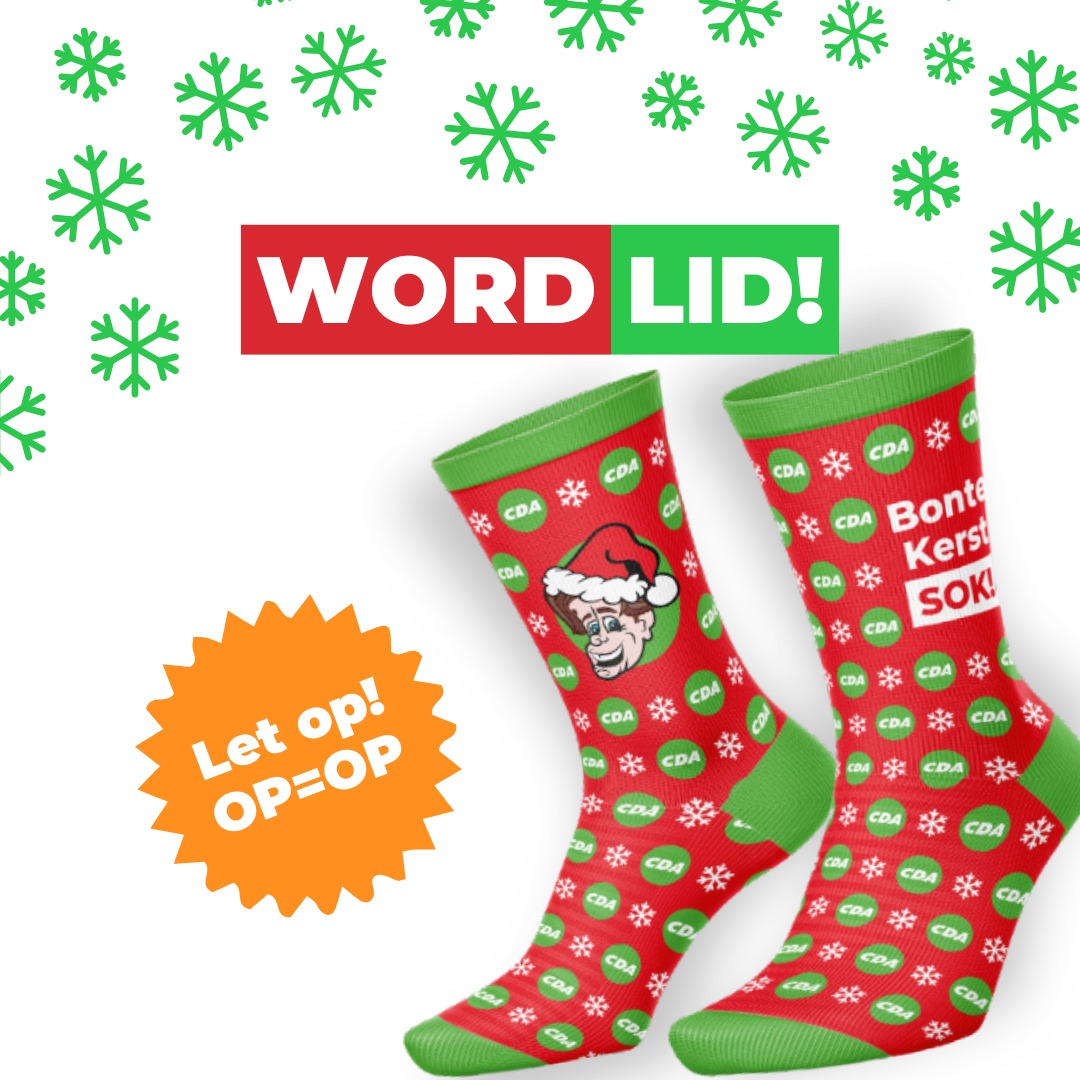 ✨🧦Word lid, maak lid en krijg de Bonte Kerstsokken! 🧦✨

Ben jij nog geen CDA'er, of ken jij iemand die een nog-niet-CDA'er is? 

👉 cda.nl/word-lid en krijg deze sokken! Let op, OP=OP dus wees er op tijd bij!