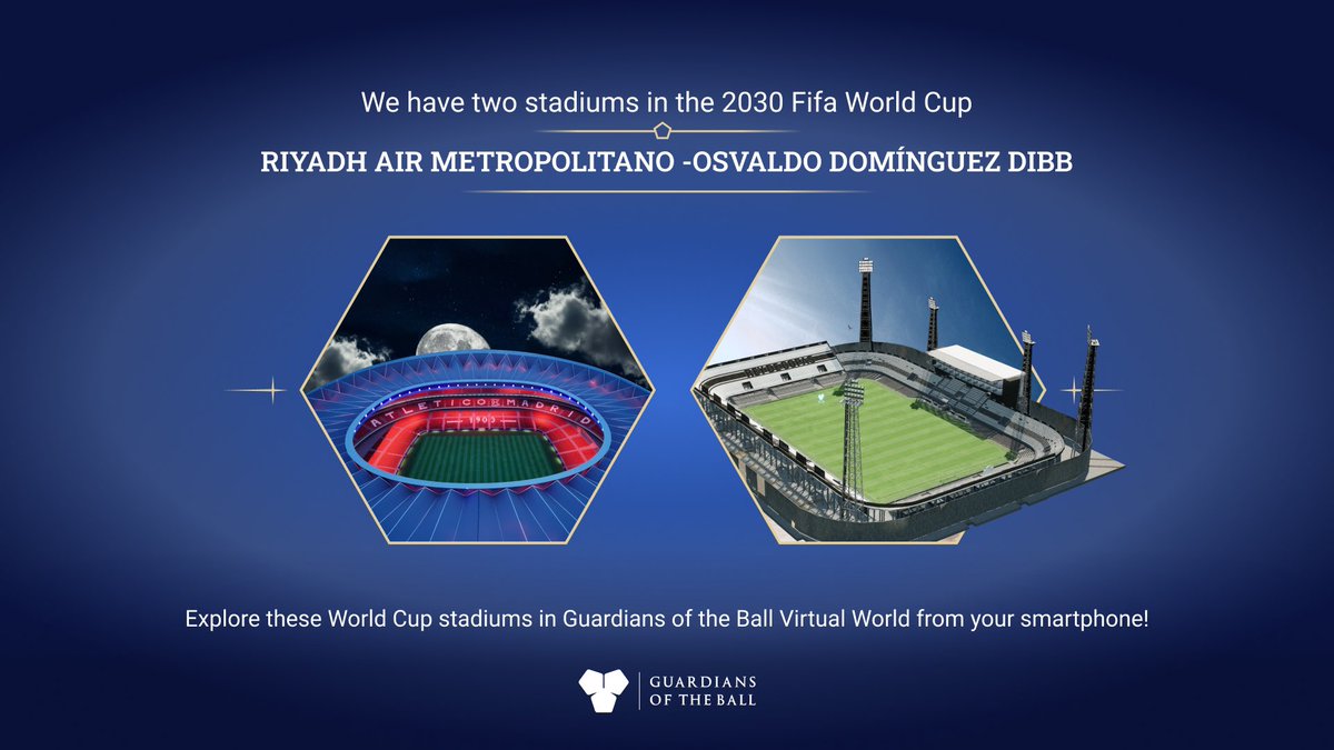 GOB - Guardians Of The Ball (@gobvirtual) on Twitter photo 🌍 Two World Cup Stadiums in the Guardians of the Ball Virtual World! 🏟️⚽
🏟️We are proud to see that the <a href="/Metropolitano/">Riyadh Air Metropolitano</a>, home of <a href="/Atleti/">Atlético de Madrid</a> , and the Osvaldo Domínguez Dibb, home of <a href="/elClubOlimpia/">Club Olimpia</a> from Paraguay, will be official venues for the 2030 #FIFAWorldCup.
There will be 🌍 Two World Cup Stadiums in the Guardians of the Ball Virtual World! 🏟️⚽
🏟️We are proud to see that the <a href="/Metropolitano/">Riyadh Air Metropolitano</a>, home of <a href="/Atleti/">Atlético de Madrid</a> , and the Osvaldo Domínguez Dibb, home of <a href="/elClubOlimpia/">Club Olimpia</a> from Paraguay, will be official venues for the 2030 #FIFAWorldCup.
There will be