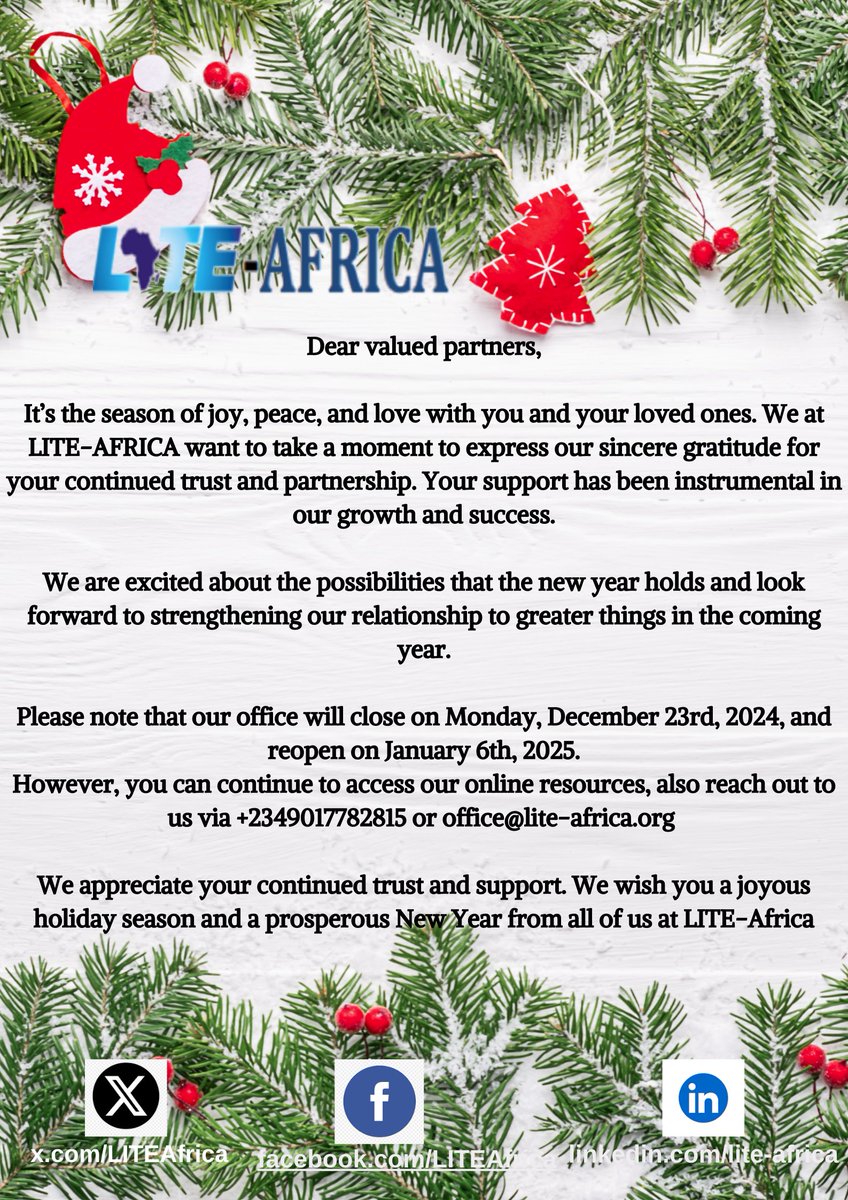 Happy holidays!

We will miss you!

<a href="/DCAF_Geneva/">DCAF HQ</a> <a href="/NewNigeriaFound/">New Nigeria Foundation</a> <a href="/KAS_africa/">KAS Sub-Saharan Africa</a> <a href="/Shell/">Shell</a> <a href="/Chevron/">Chevron</a> <a href="/TotalEnergies/">TotalEnergies</a> <a href="/exxonmobil/">ExxonMobil</a> <a href="/PINDFoundation/">PIND Foundation</a> <a href="/SFCG_/">Search for Common Ground</a> <a href="/prawa_ngo/">PRAWA</a> <a href="/NhrcNigeria/">NHRC Nigeria</a> <a href="/KiferuKiycodi/">KIYCODI</a> 

#holiday #Christmas2024