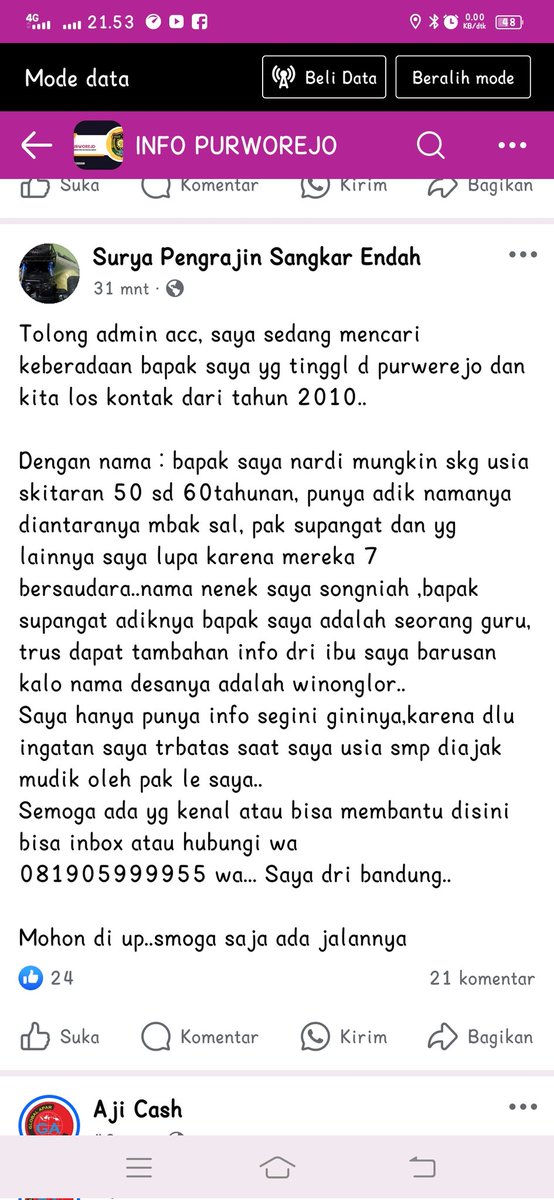 AyuRizkiyah's tweet photo. TWITTER PLEASE DO YOUR MAGIC 
Suamiku lagi cari Bapak kandungnya mudah mudahan bisa ketemu infonya dari sini sudah lost contact dari 2010 terakhir info ada di desa winonglor Purworejo . https://t.co/cR4Yg2BNps