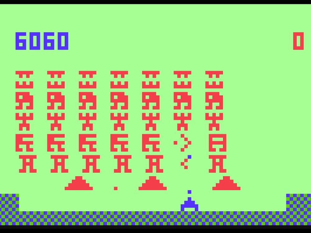 TheRetroSlayer's tweet photo. So here I am playing Alien Invasion for the Channel F for the first time and I'm pretty sure I just shot down E.T. Could this be his first video game appearance? I need someone to come in and positively identify him. #retrogaming #channelf #spaceinvaders https://t.co/WD8BoymB83