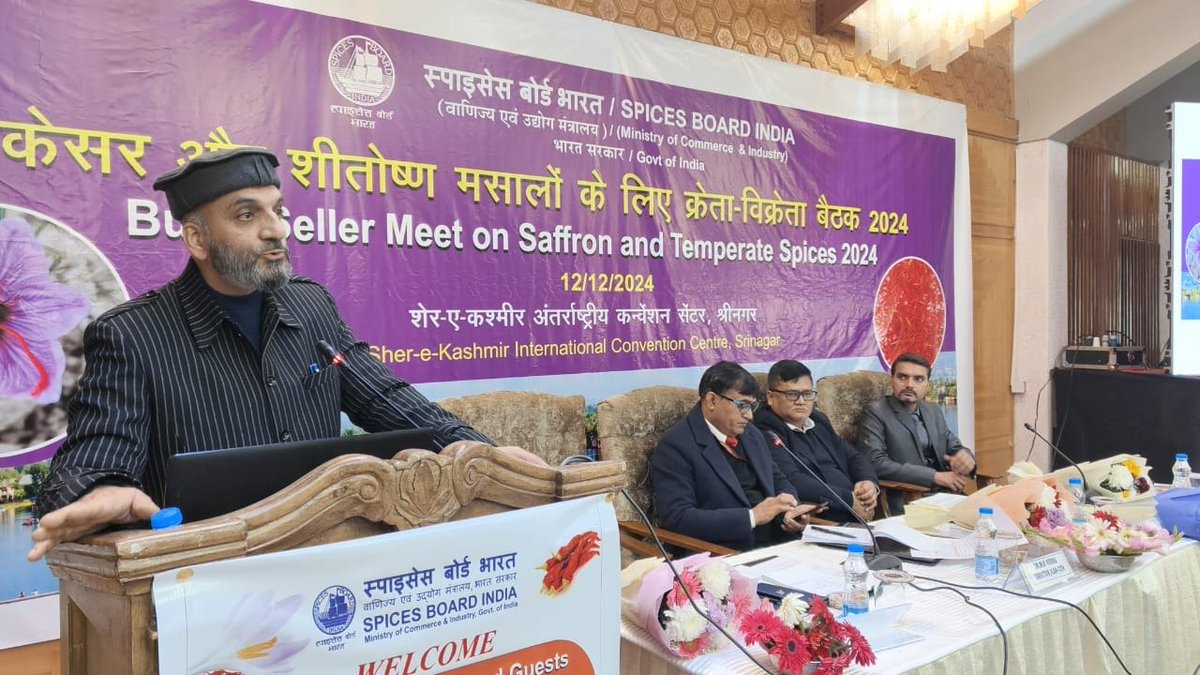 jindadlKashmir's tweet photo. The #SpicesBoardofIndia hosted a successful Buyer-Seller Meet on #Saffron & #Temperate Spices 2024 at SKICC, #Srinagar.

Bringing together #Farmers, #traders, and #exporters to strengthen the spice industry and promote #Kashmir’s rich heritage. 

#Saffron #KashmirSpices #SpicesOfIndia #BuyerSellerMeet #JammuAndKashmir #AlluArjun #movefastwithcashfree #MentalManadhil #FirstSight