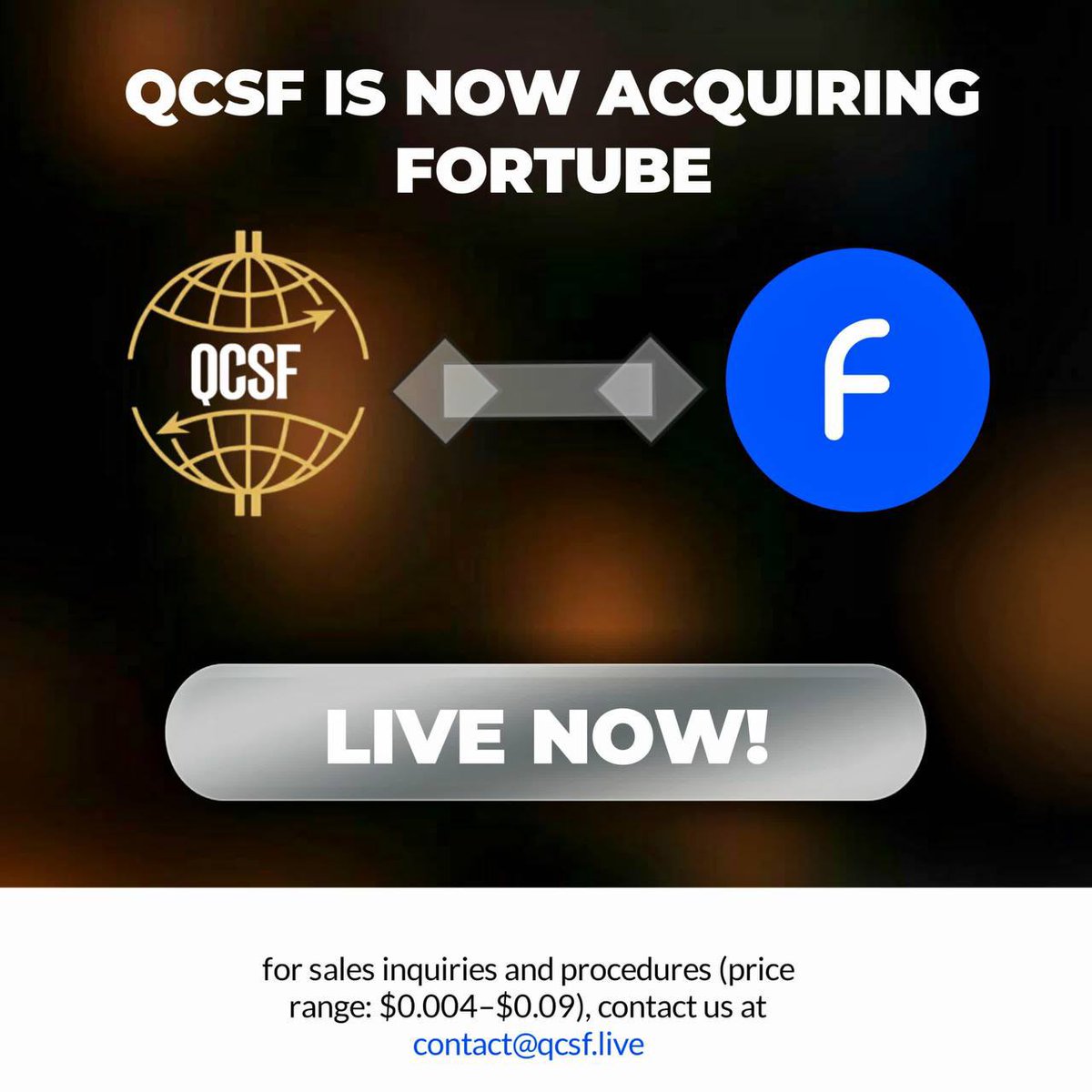 nasserAHD_'s tweet photo. ForTube Token sales is Live!
Sell your ForTube tokens to QCSF at price range of $0.004–$0.9 per token.
Email contact@qcsf.live with:
•Full Name
•Quantity for Sale
•Country
Your application will review and connect you with a stakeholder to complete the process.
#QCSF https://t.co/KHTEQ14xF8