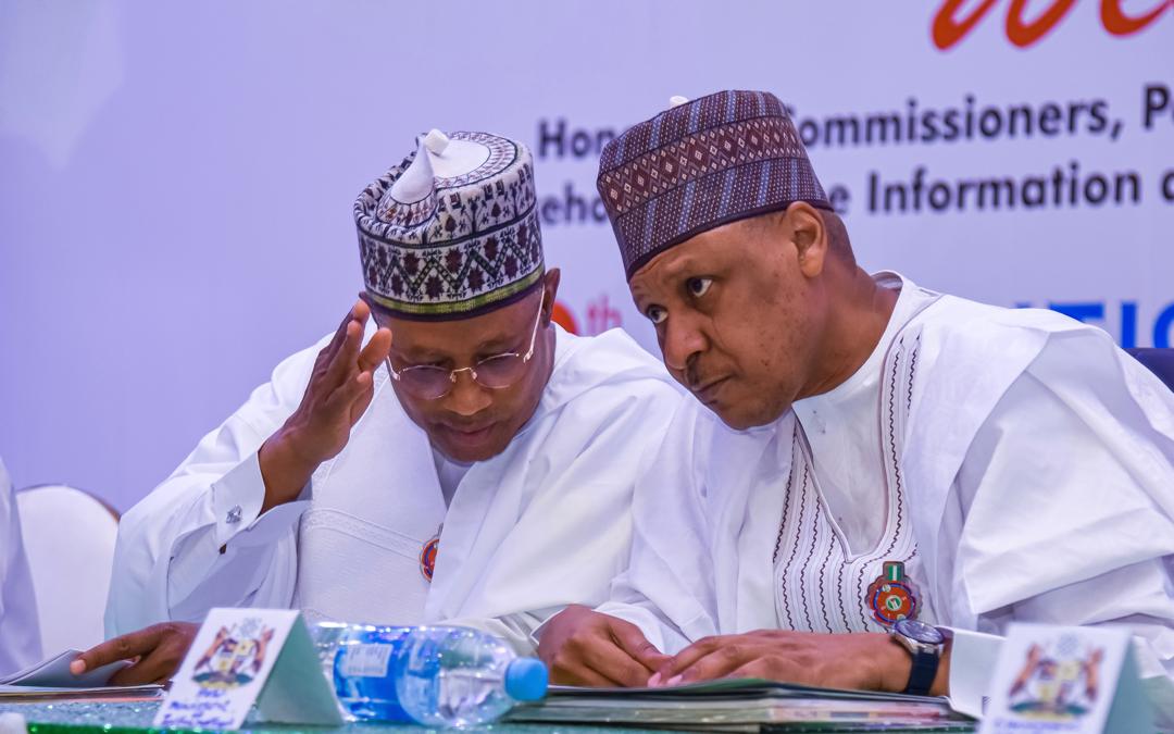 Kaduna State Governor Senator Uba Sani (left) and Minister of Information and National Orientation, Mohammed Idris, at the 48th National Council of Information and National Orientation in Kaduna on Friday (Pic: FMINO)