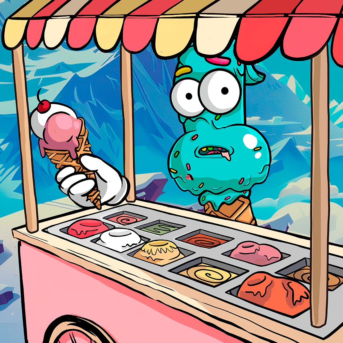 wormfare's tweet image. Waffle 🍦 - is only Belgian 🇧🇪 waffle that managed to slip out of the hands of pastry chef Robbe and settle on the top of the Alps 🏔 , opening its own ice cream kiosk there, which skiers enjoy on cold days.

#wormup #wormfare #slap