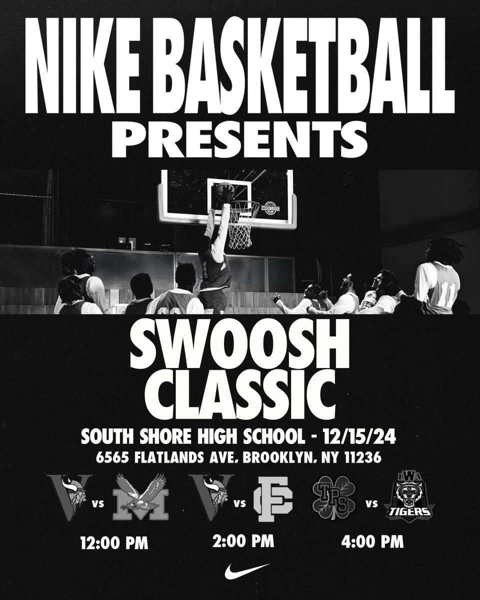 ACTION PACKED MATCHUPS FOR THE THIRD SWOOSH CLASSIC 🍿

12PM — South Shore vs Monroe High School
2PM — South Shore vs Friends Central 
4PM — Lawrence Woodmere Academy vs The Patrick School 

Doors Open at 11AM this Sunday. See you there.

RSVP below 👇

nike.com/experiences/ev…