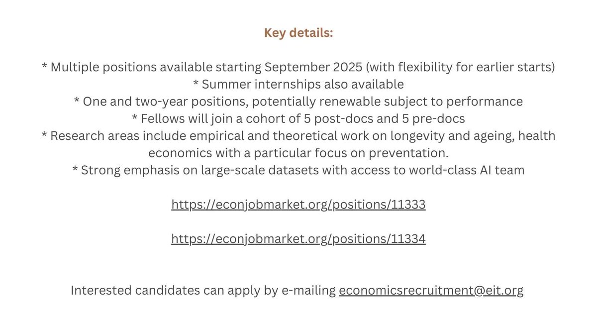 Andrew J Scott (@profandrewscott) on Twitter photo We are hiring <a href="/EITOxford/">EIT Oxford</a> @EllisonInst Multiple pre/post doc & summer intern positions available. Join a rapidly expanding team focused on combining profound ideas and high-quality research aimed at leading academic journals while engaging with policymakers & industry.#econjobs We are hiring <a href="/EITOxford/">EIT Oxford</a> @EllisonInst Multiple pre/post doc & summer intern positions available. Join a rapidly expanding team focused on combining profound ideas and high-quality research aimed at leading academic journals while engaging with policymakers & industry.#econjobs