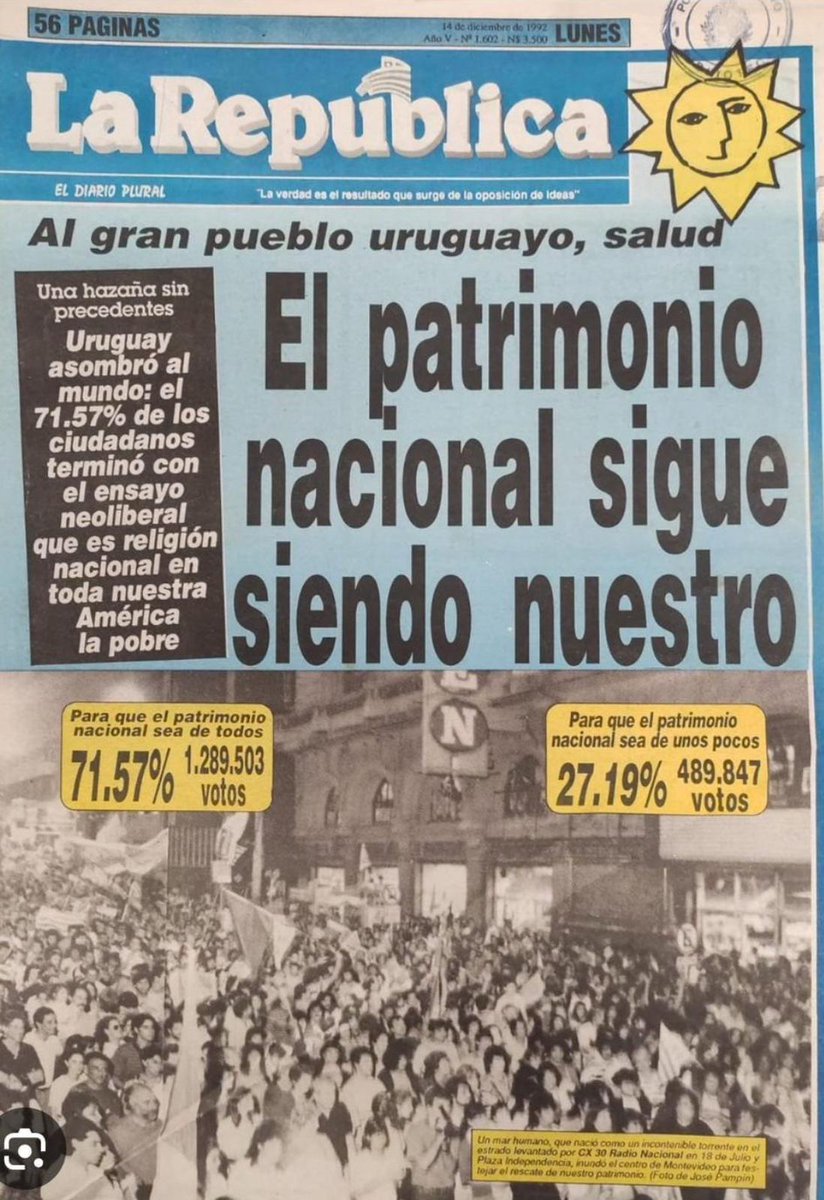 Hace 32 años Uruguay defendía sus Empresas Públicas. En aquel momento se le puso freno al proyecto privatizador, ahora debemos seguir impulsando su sentido estratégico, su valor democrático y su lugar como motores para el despliegue de una Estrategia Nacional de Desarrollo.