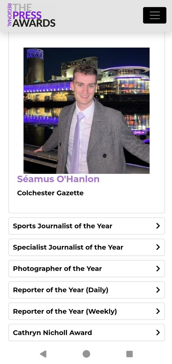 Séamus O'Hanlon (@seamusohanlon01) on Twitter photo Ecstatic that I have been nominated for Young Journalist of the Year 2025 for <a href="/TheGazette/">The Gazette</a> <a href="/HarwichStandard/">Harwich Standard</a> #Newsquest <a href="/RegPressAwards/">RegionalPressAwards</a> Ecstatic that I have been nominated for Young Journalist of the Year 2025 for <a href="/TheGazette/">The Gazette</a> <a href="/HarwichStandard/">Harwich Standard</a> #Newsquest <a href="/RegPressAwards/">RegionalPressAwards</a>