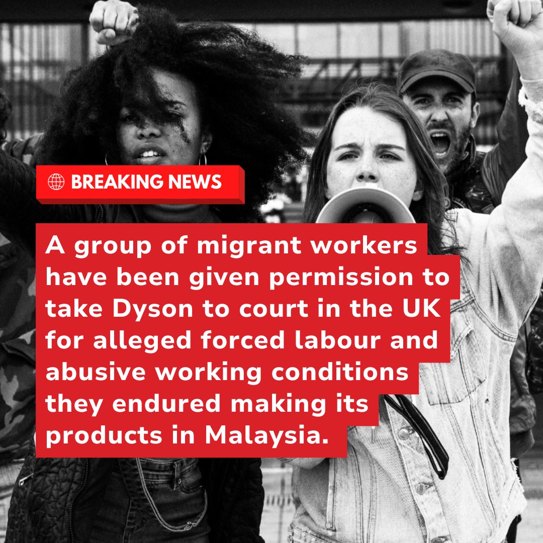Anti_Slavery's tweet photo. 1/📢🚨BREAKING NEWS: Workers can take Dyson to court in the UK for alleged forced labour and abusive working conditions overseas. https://t.co/nCBQcCTzzC