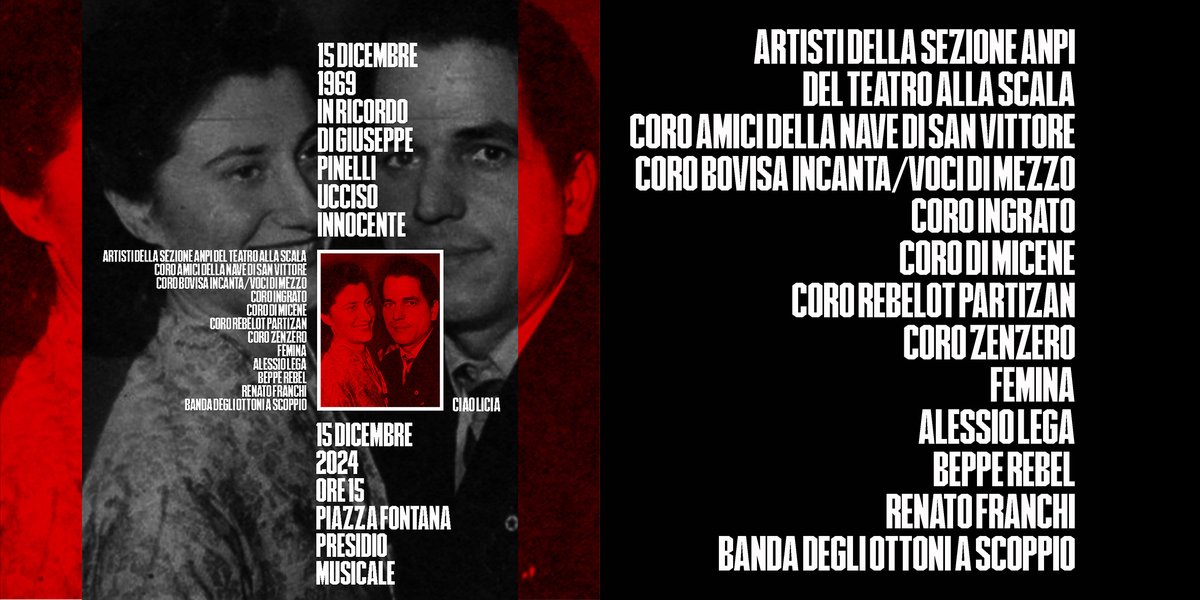 MILinMOV's tweet image. IL 15 DICEMBRE IN PIAZZA PER RICORDARE GIUSEPPE PINELLI  

A pochi giorni dal corteo del 12 a Milano si scenderà di nuovo in piazza in piazza Fontana per ricordare la figura di Giuseppe Pinelli

#GiuseppePinelli
#Pinelli
#PiazzaFontana
#12dicembre1969 

milanoinmovimento.com/evidenza/pinel…