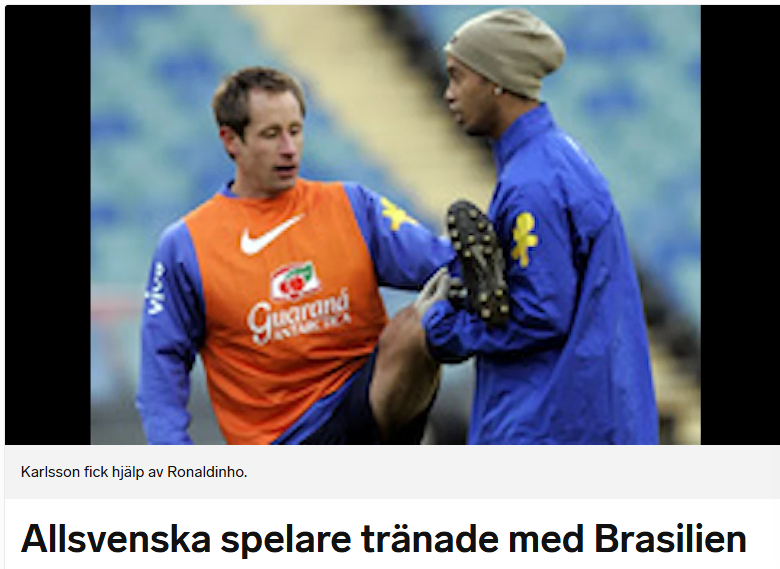viktorrunsteen's tweet photo. Nu när Johan Karlsson är på tal så hittade jag den här gamla klenoden, när Johan Karlsson (den äldre) stretchade med Ronaldinho #Elfsborg 
https://t.co/OS9718E87y https://t.co/Bv8PBC5vZp