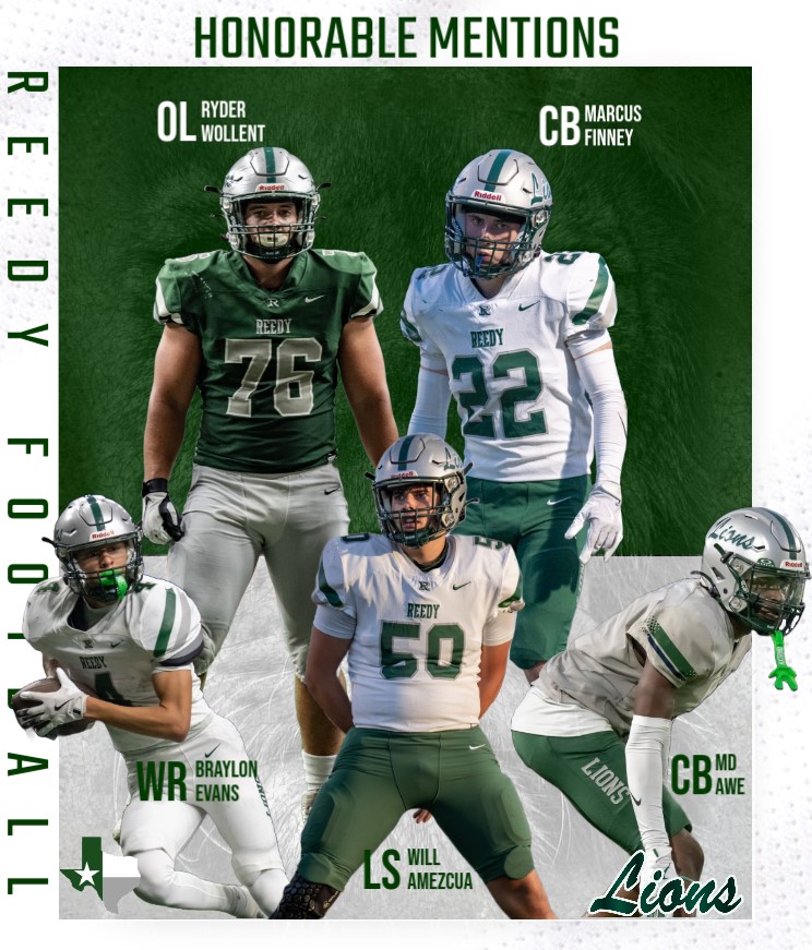 Congratulations to our 5-5A All District Honorable Mention Selections! This is a cumulation of YOUR WORK and DEDICATION you've put into this program! We're proud of all of y'all and thankful that you've set the standard for the next generation of Lions! #DAWGS #RecruitReedy