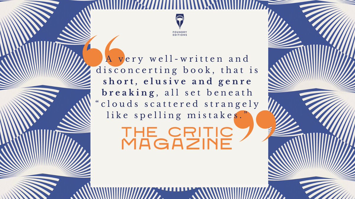 Foundry Editions (@foundryeditions) on Twitter photo "Esther Garcia Llouet’s Spanish Beauty is an attractively produced work by a new-to-me publisher...A very well-written and disconcerting book, that is short, elusive and genre breaking." - <a href="/TheCriticMag/">The Critic</a>
thecritic.co.uk/murders-of-202… "Esther Garcia Llouet’s Spanish Beauty is an attractively produced work by a new-to-me publisher...A very well-written and disconcerting book, that is short, elusive and genre breaking." - <a href="/TheCriticMag/">The Critic</a>
thecritic.co.uk/murders-of-202…