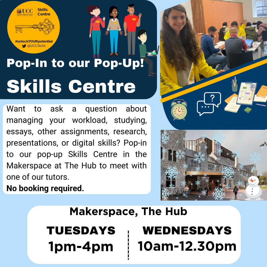 For one last week before the tutors get a well deserved break, we will be there to support students. Tutors will be available across three locations: Brookfield Library, the Makerspace at The Hub, and  Skills Centre.