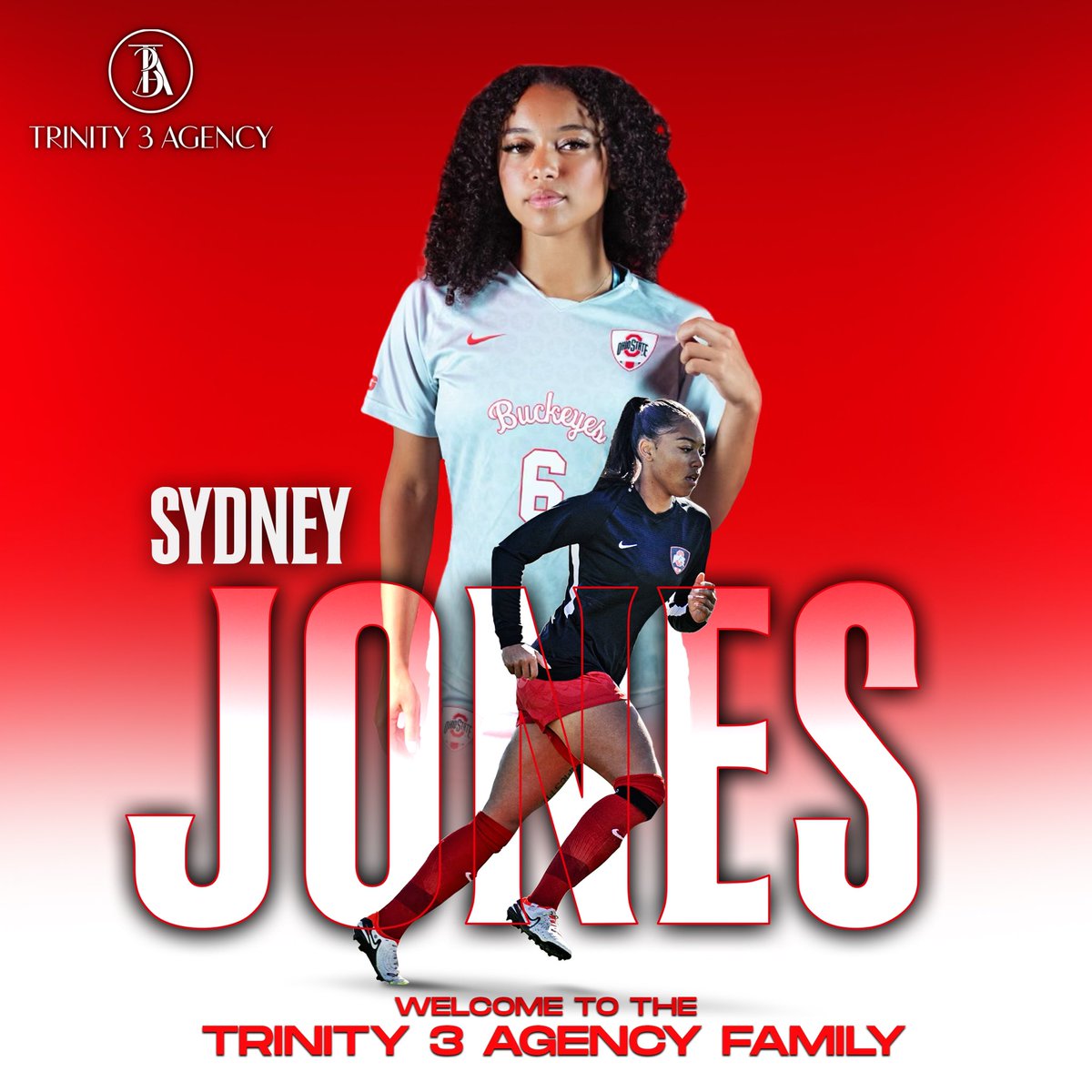 #NewClient Join us in officially welcoming <a href="/ohiostatewsoc/">The Ohio State Women’s Soccer</a> defender <a href="/sydjones6_/">Sydney</a> to the Trinity 3 Agency Family! We’re so excited to represent Sydney on her new pro ⚽️ journey. 🤗⚽️🔥🔥
#teamtrinity3 #sports #sportsagency #womenssports #ohiostateuniversity #ohiostate #Buckeye