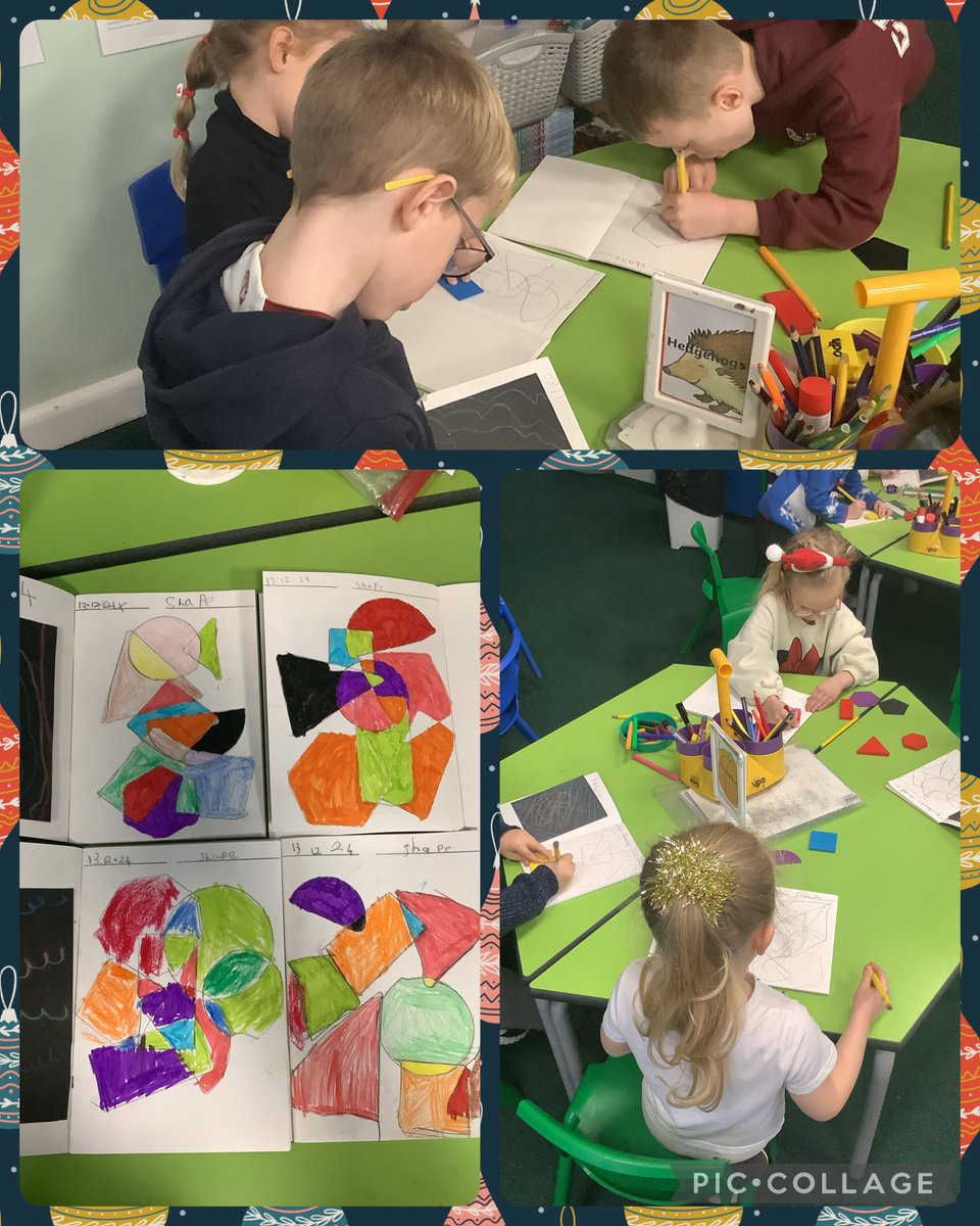 Ash class have been creating some geometric art this afternoon. We used different shapes to create the pattern and then used different media to colour it in 🎨