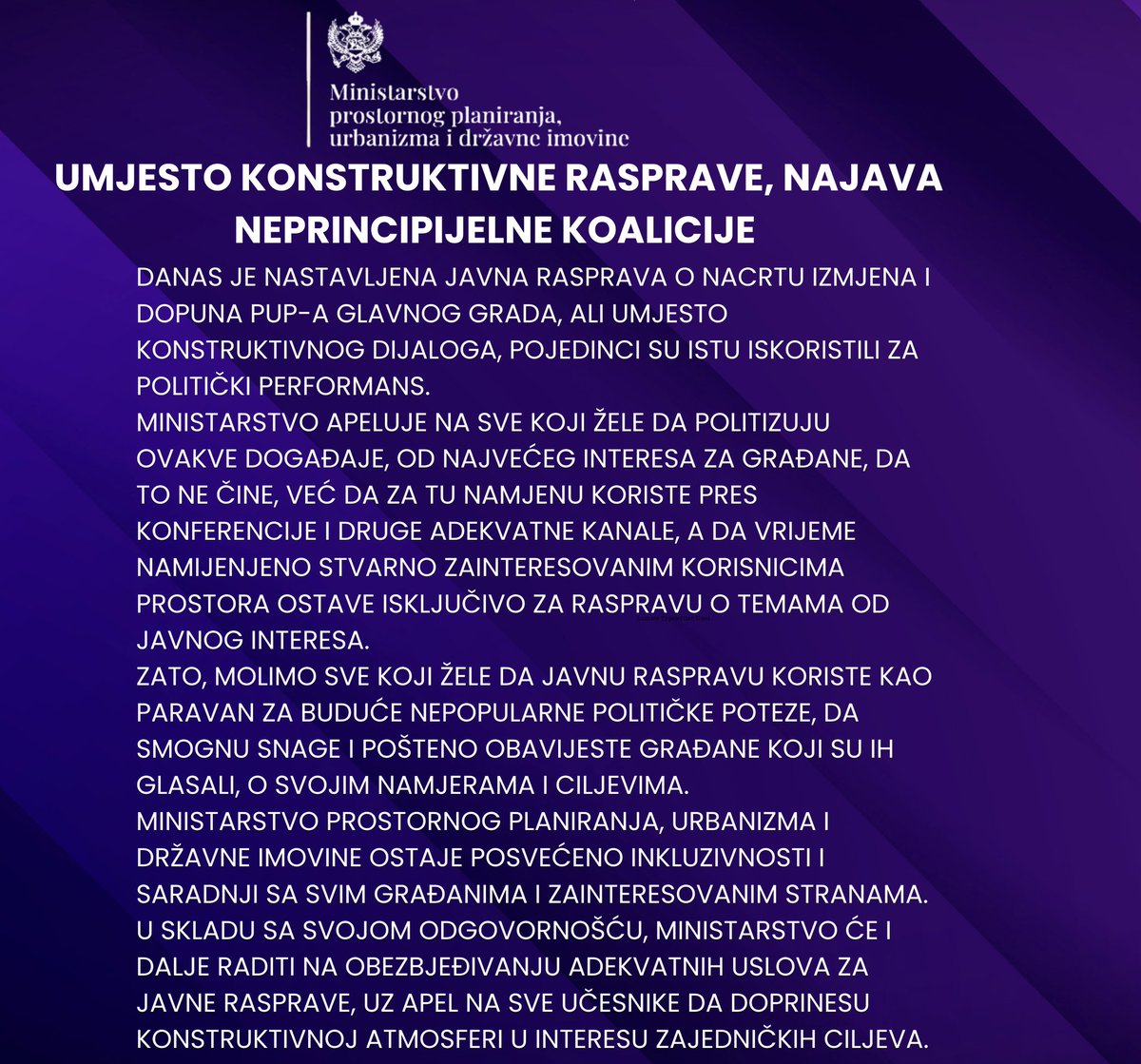 Min. p. planiranja, urbanizma i državne imovine (@mdup_cg) on Twitter photo 