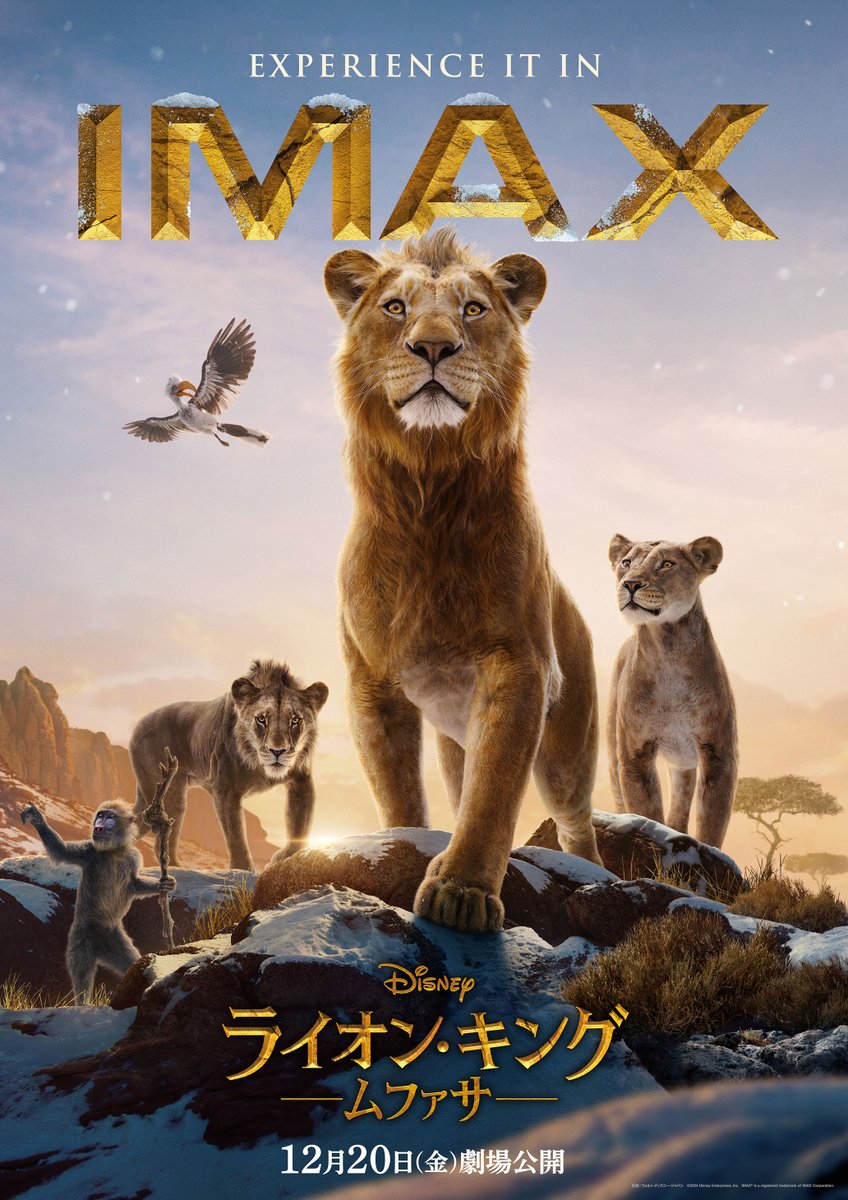 disneystudiojp's tweet photo. 📢いよいよ𝟏𝟐/𝟐𝟎公開
『#ライオンキングムファサ』
全4種の《ポスタービジュアル》解禁
あなたはどう楽しむ❓

大画面での圧倒的没入感❗️
➡️IMAX®

美しい映像と音楽🎶
➡️Dolby Cinema®

#ムファサ と #タカ の
冒険を臨場感たっぷりに✨
➡️4DX

まわり一���サバンナの世界に🌿
➡️ScreenX https://t.co/GiKTxtafat