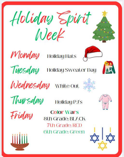 DerbyMiddle_CT's tweet image. DMS Student Council will be hosting a Spirit Week next week! Reminder Friday, December, 20th is an Early Dismissal Day for all Derby Public Schools. #WeAreDMS #DMSontheRISE