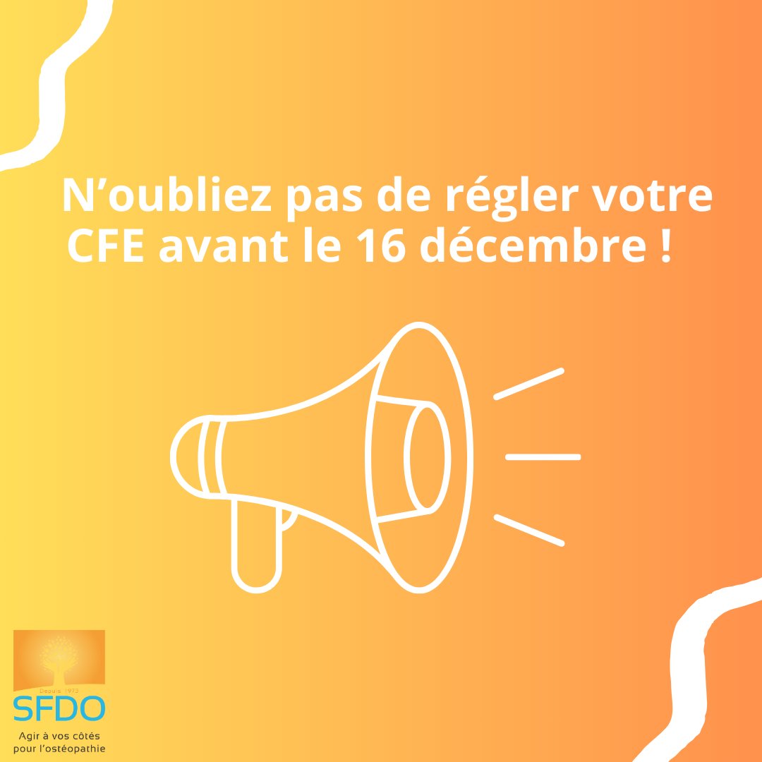 🔔 Rappel important : n'oubliez pas de régler votre CFE avant le 16 décembre 2024 ! 📅

Votre avis d’acompte de la contribution foncière des entreprises (CFE) 2024 est consultable en ligne 💻 dans votre espace professionnel sur le site des impôts 🏛️.