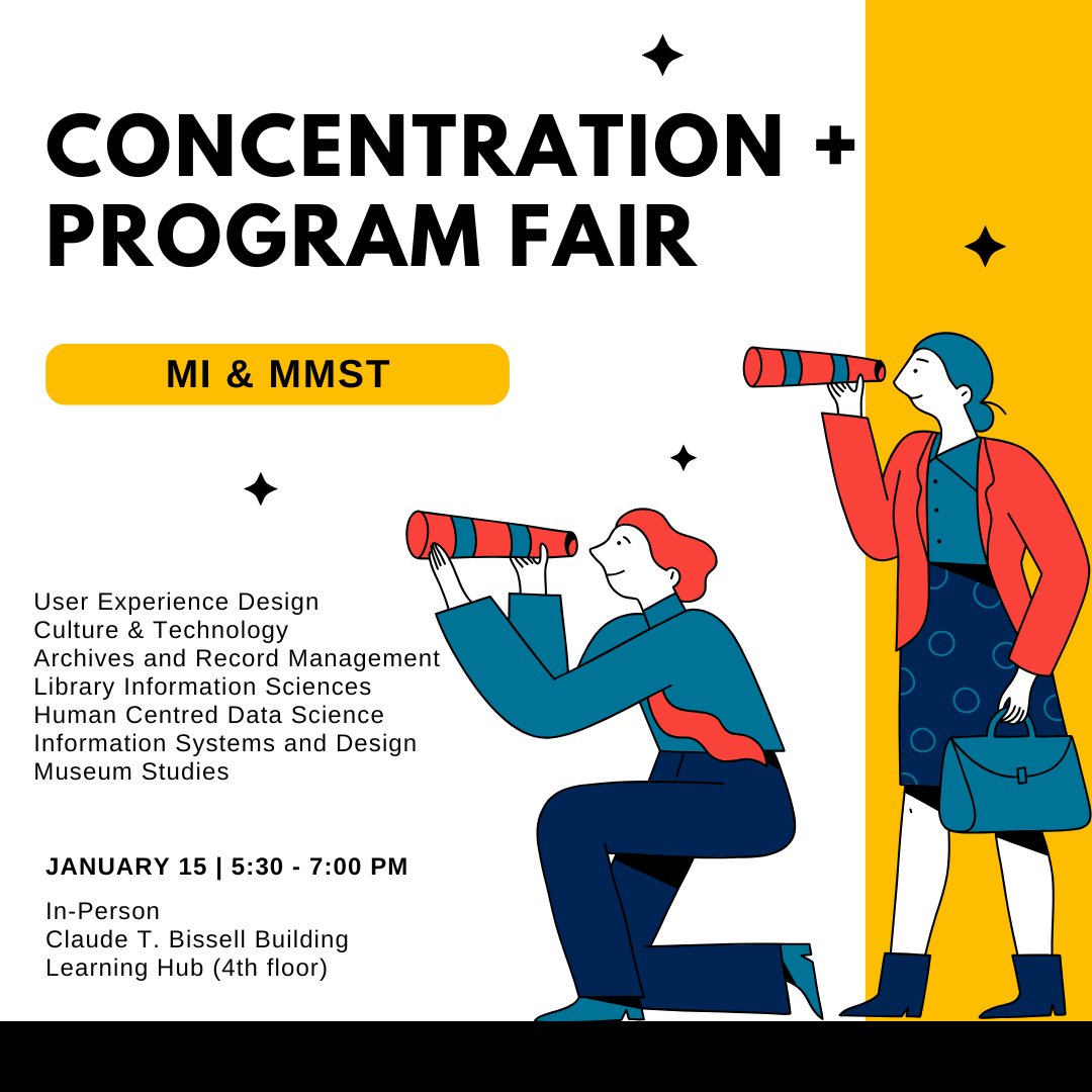 Join our Program and Concentration Fair for #MI and #MMSt on January 15, 2025 from 5:30 - 7:00 pm. eventbrite.ca/e/mi-mmst-bi-p…
