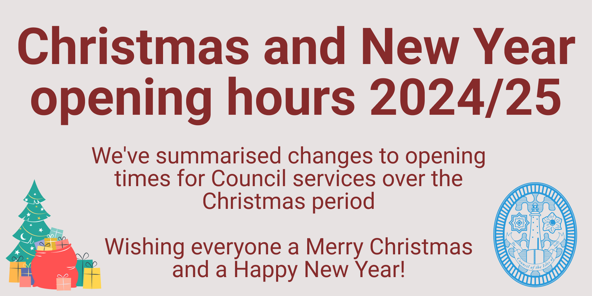 You can read a summary of changes to opening times for Council services over Christmas and New Year at the following link:
scilly.gov.uk/news/christmas…

✨Wishing you all a Merry Christmas and a Happy New Year! ✨