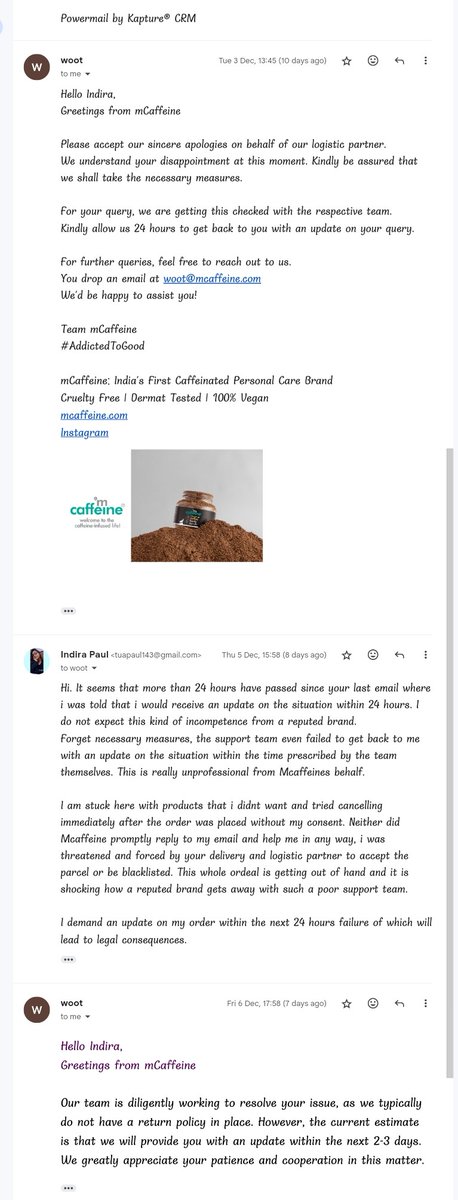 Hiddenblade_AD7's tweet photo. @consumerforum_ I have been harassed by @i_am_caffeine and their logistics partner since the 1st of December and i have tried my best to co-operate with them but their unfair trade practices along with their partnership with the logistics partner have been scamming me of my money https://t.co/tjm4Vm5VNj