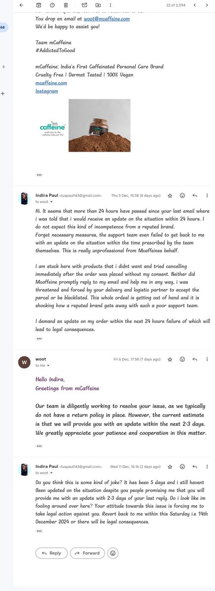 Hiddenblade_AD7's tweet photo. @consumerforum_ I have been harassed by @i_am_caffeine and their logistics partner since the 1st of December and i have tried my best to co-operate with them but their unfair trade practices along with their partnership with the logistics partner have been scamming me of my money https://t.co/tjm4Vm5VNj