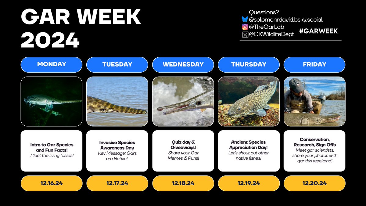 OKWildlifeDept's tweet photo. #GARWEEK drops Monday. I can gar-untee it'll be a good time. Excited to partner with @TheGarLab here, on IG and the clock app https://t.co/J0Iz8SWXFz