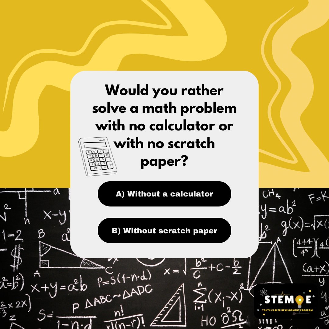 steme_ycdp's tweet image. Poll time! Would you rather solve a math problem with no calculator or with no scratch paper?

Steme.org

#poll #wouldyourather #solving #calculator #thinking