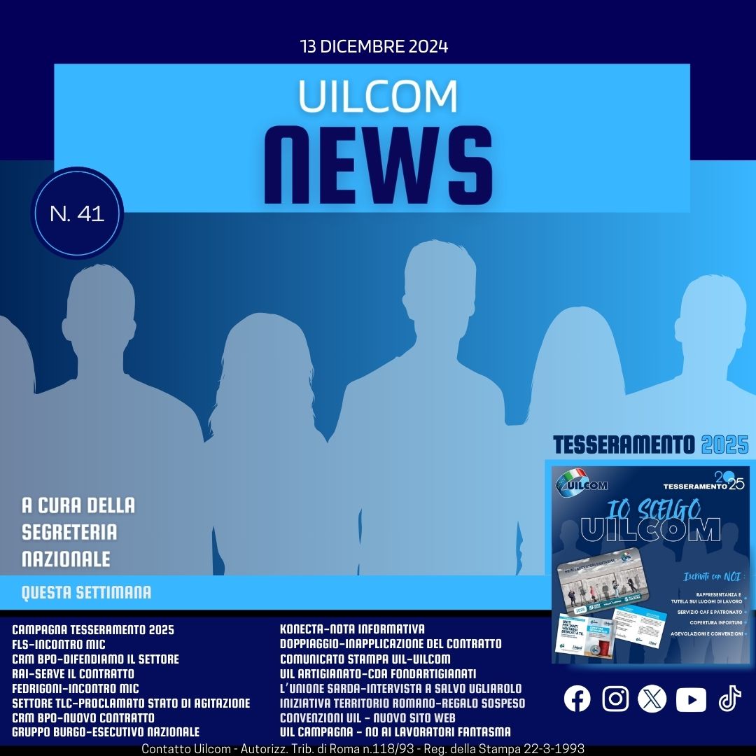 📣È online il XLI numero di UILCOM NEWS a cura della Segreteria Nazionale
4️⃣1️⃣-2️⃣0️⃣2️⃣4️⃣

Leggi la rivista 👇🏻
uilcom.it/news/uilcom-ne…