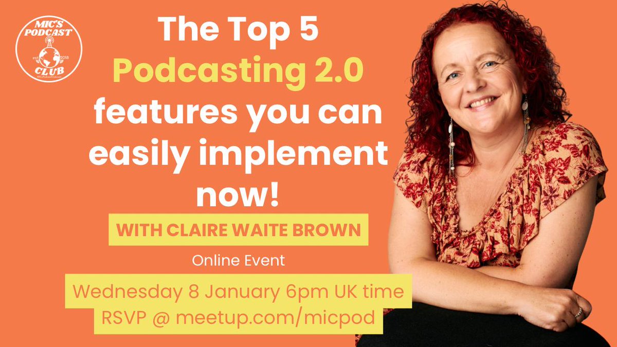 Vic Elizabeth Turnbull (@silentvic) on Twitter photo Just what is podcasting 2.0 and how can it help your #podcast?
Join us for Jan's <a href="/MICsPodcastClub/">MIC’s Podcast Club</a> with Claire Waite Brown of <a href="/Creativityfoun/">Creativity Found podcast</a>
Learn the top 5 Podcasting 2.0 features that you can get cracking with right away!
RSVP meetup.com/micpod Just what is podcasting 2.0 and how can it help your #podcast?
Join us for Jan's <a href="/MICsPodcastClub/">MIC’s Podcast Club</a> with Claire Waite Brown of <a href="/Creativityfoun/">Creativity Found podcast</a>
Learn the top 5 Podcasting 2.0 features that you can get cracking with right away!
RSVP meetup.com/micpod