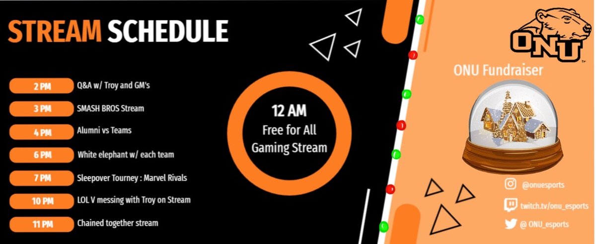 TOMORROW! Here's the full schedule! Pop by and join us for some fun

Twitch.tv/onu_esports