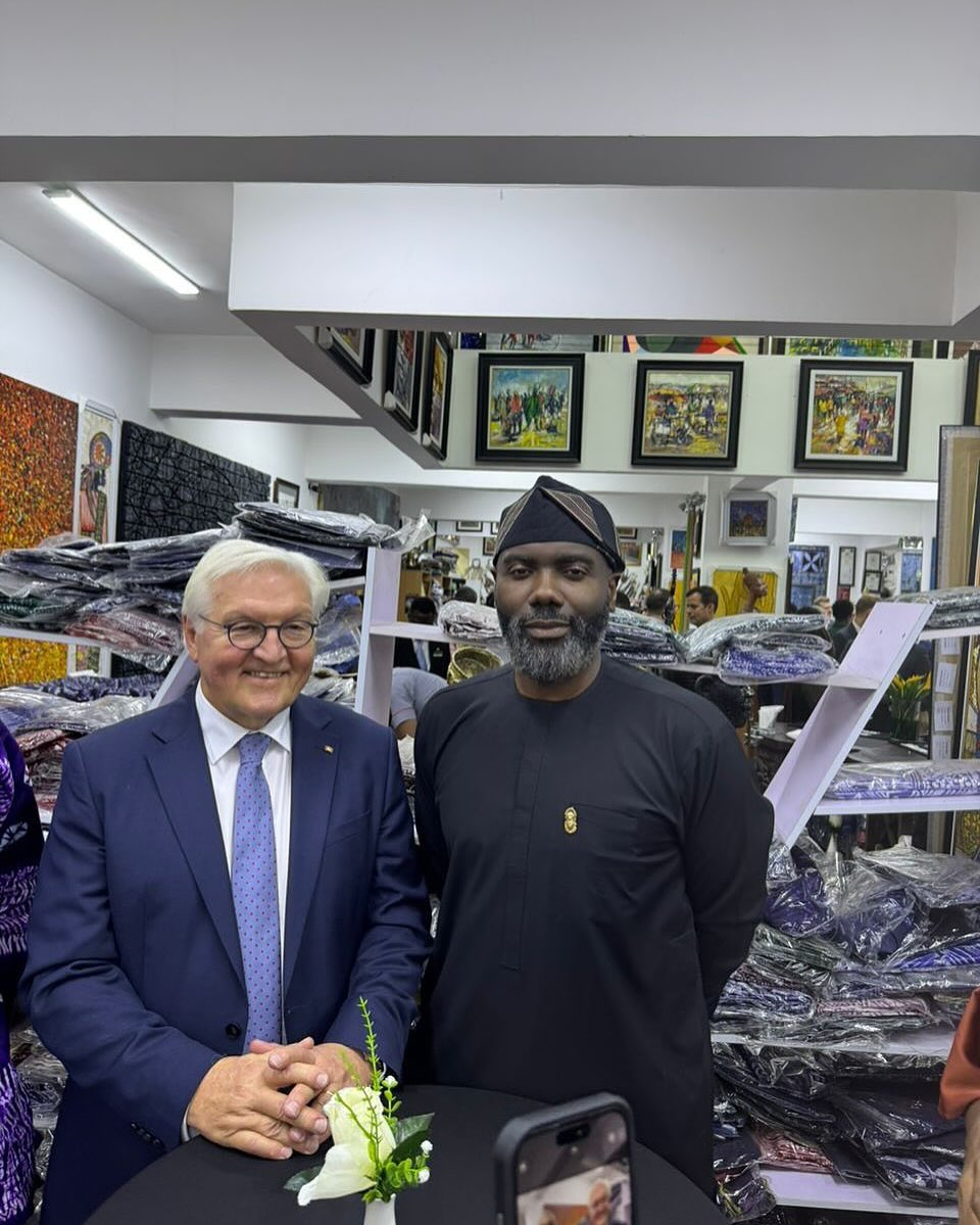 NCMMHQ's tweet photo. Our DG had the pleasure of meeting the President of Germany, Frank-Walter Steinmeier, at the reception held in his honor @nikeartgallery in Lagos.

They discussed the progress Nigeria &amp; Germany are making regarding the return of our artifacts in German museums. https://t.co/MZL5MMquQT
