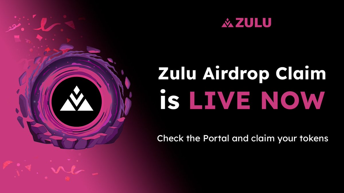 $ZULU Airdrop Claim is now live! Apologies for the delay. Thank you for your patience. Lets go!⏫🙏🪂

Link to claiming portal: airdrop.zulunetwork.io
Please note, you have 7 days to claim the airdrop tokens. Let's move #Bitcoin Forward!