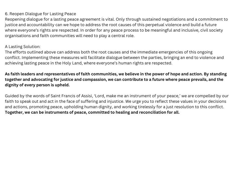 Irish Bishops sign international letter calling for #Peace in the #HolyLand

<a href="/ArchbishopEamon/">Eamon Martin</a> #PrayerForPeace   

To read about the open letter which calls for an immediate ceasefire, humanitarian access, and a lasting solution for peace, click ⬇️
catholicbishops.ie/2024/12/13/iri…