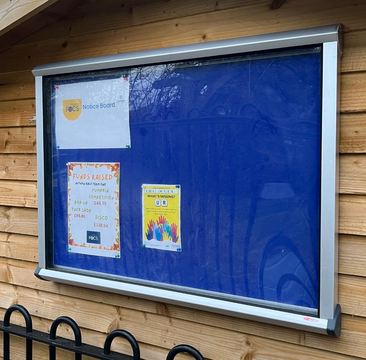 The new noticeboard is looking smart! You will find all the latest FoCS news on the back of the FoCS funded playhouse!