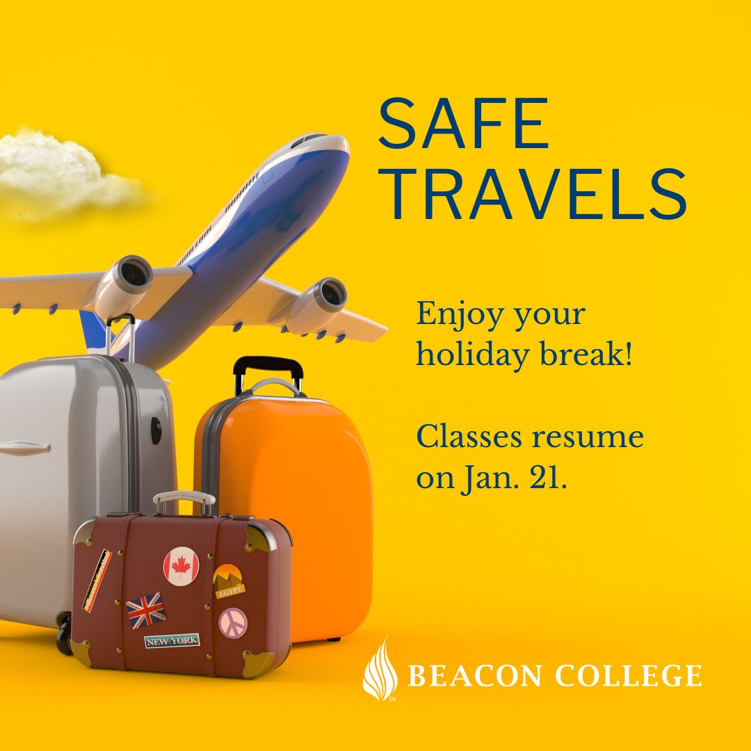 beacon_college's tweet image. Wishing our students safe travel as they head home for the holiday break. Classes will resume for the spring on Jan. 21.
#LearningDifferences #ThisIsBeacon