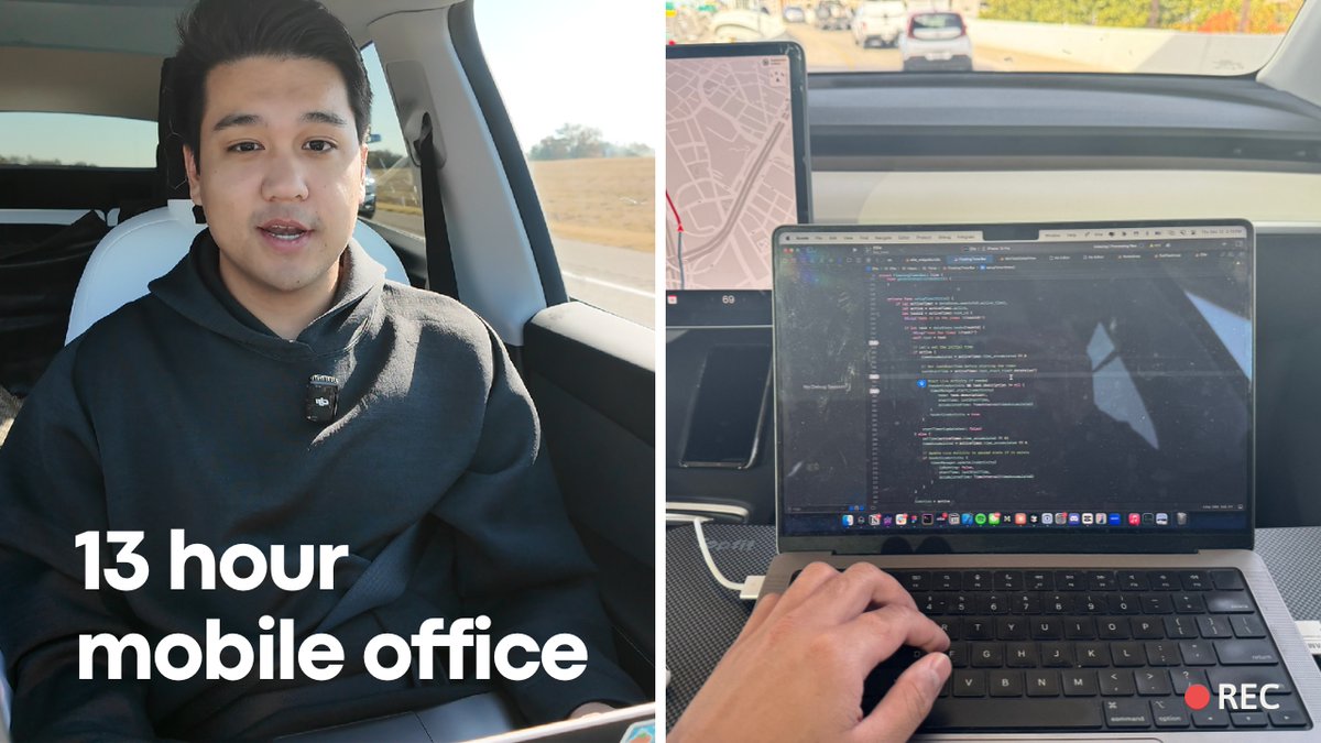 raroque's tweet photo. NEW VIDEO IS OUT 🚗

Very different video from what I usually do

went on a 13 hour road trip from dallas to nashville and turned my car into a mobile office

If you're curious how I'm so productive, this is a good look into that 😅 I can basically work anywhere anytime https://t.co/DCrV7szUzZ