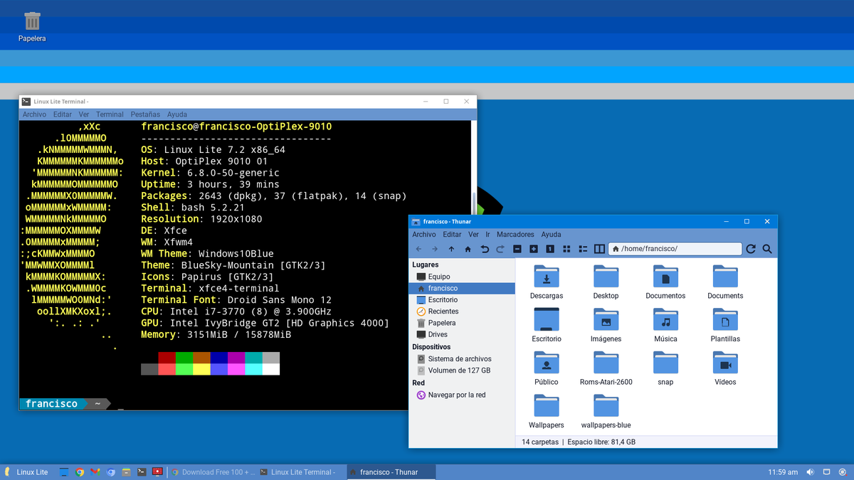 veracoecheax's tweet photo. Un gran abrazo a toda la comunidad de #ViernesDeEscritorio hoy me dio por ser anti windows jajajaa #Linux #xfce #LinuxLite @LinuxLite https://t.co/4lFYDrBS56