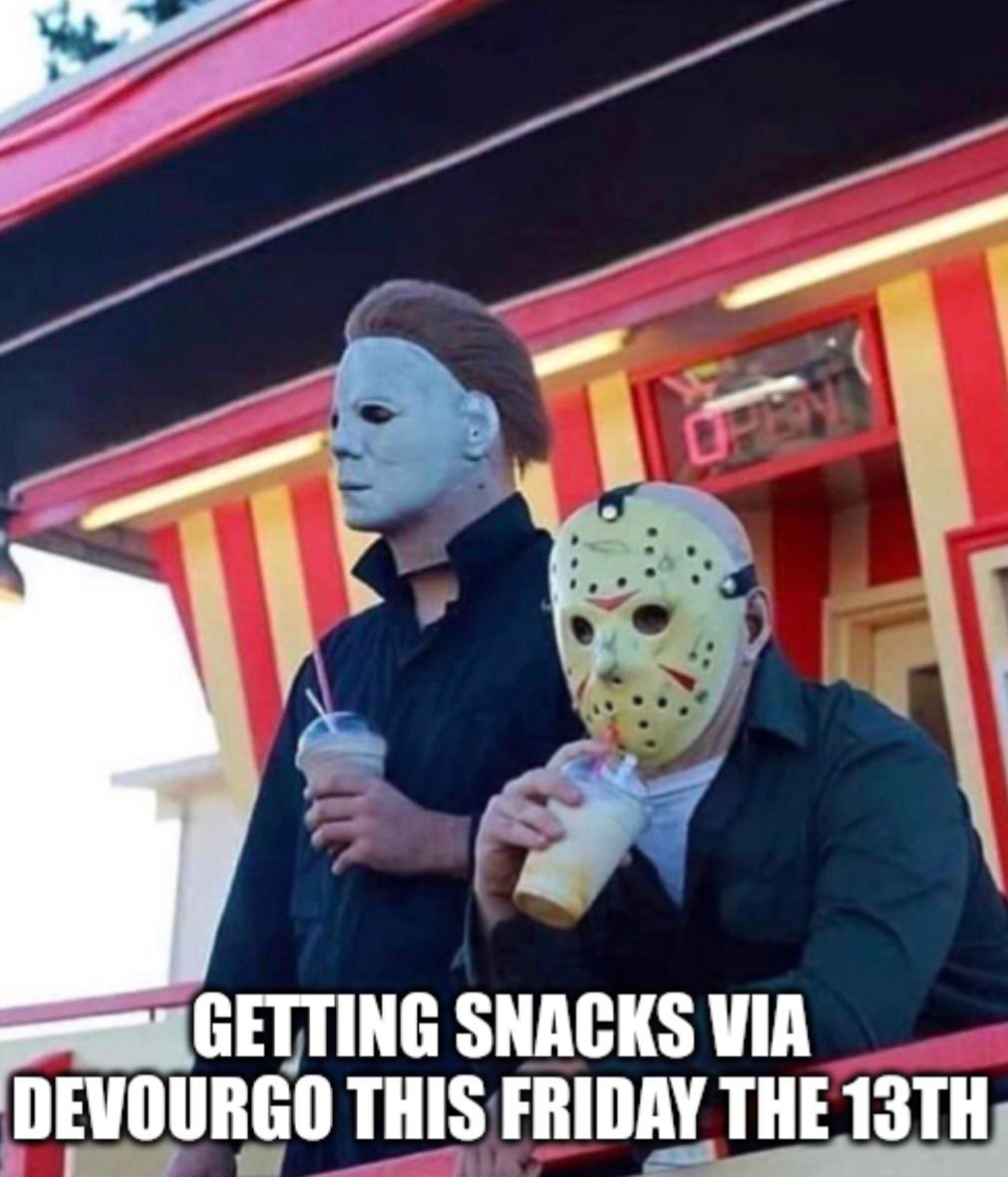 GoDevour's tweet image. 🪓 It’s Friday the 13th, but don’t let hunger slash your plans! 

🔪 Order from DevourGO to fuel up &amp;amp; stay safe! After all, the real horror is cooking for yourself. 😱

📲 Tap the link to escape hunger's clutches: devourgo.com

#FridayThe13th #DevourGO