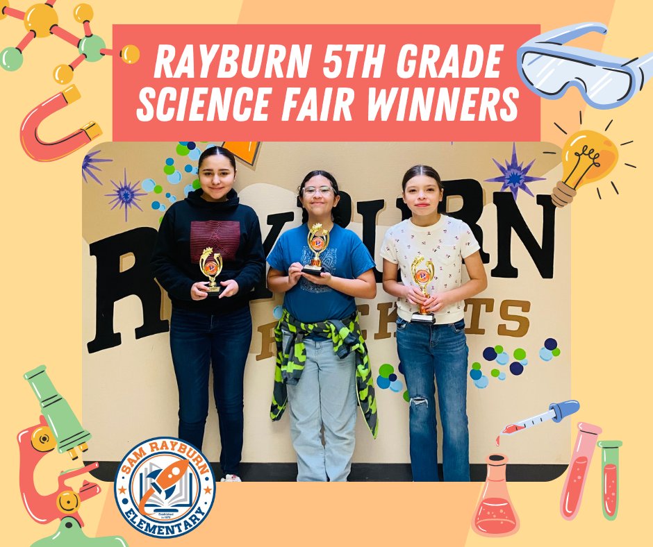 Rockets120's tweet image. 🎉 Huge congrats to the winners of our Rayburn Science Fair from each grade level! 🏆 Your hard work, creativity, and dedication to science are inspiring. 🌟 We&apos;re so proud of all our students for making this event a success! 🧪✨ #RayburnPride #ScienceStars @McAllenISD