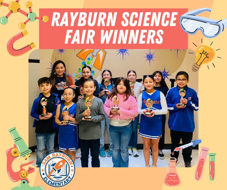 Rockets120's tweet image. 🎉 Huge congrats to the winners of our Rayburn Science Fair from each grade level! 🏆 Your hard work, creativity, and dedication to science are inspiring. 🌟 We&apos;re so proud of all our students for making this event a success! 🧪✨ #RayburnPride #ScienceStars @McAllenISD