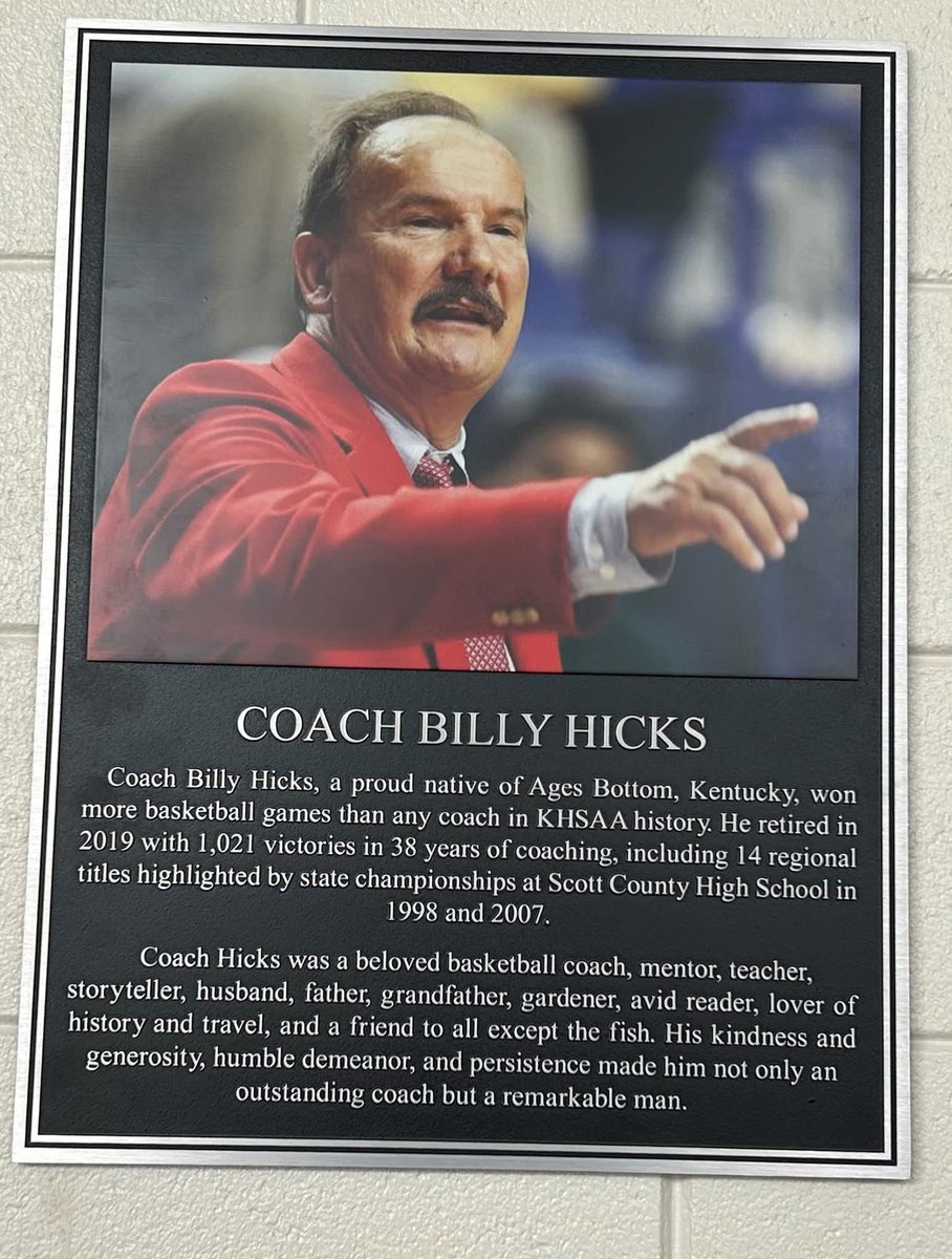 ScottCountySports (@scottcosports) on Twitter photo On Wednesday we were able to celebrate a legend, Coach Billy Hicks. The Scott County High School Gymnasium was officially named/dedicated in memory of our beloved Coach! Thank you to the Scott County Board of Education, <a href="/BGO_KY/">Bluegrass Ortho</a> , and <a href="/GtownCommHosp/">GeorgetownCommunityHospital</a> for helping make this possible! On Wednesday we were able to celebrate a legend, Coach Billy Hicks. The Scott County High School Gymnasium was officially named/dedicated in memory of our beloved Coach! Thank you to the Scott County Board of Education, <a href="/BGO_KY/">Bluegrass Ortho</a> , and <a href="/GtownCommHosp/">GeorgetownCommunityHospital</a> for helping make this possible!