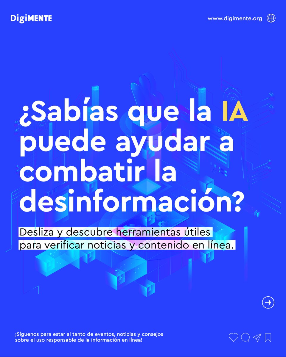 DigiMenteLAT's tweet photo. 🔍🤖 La #InteligenciaArtificial no solo está revolucionando la tecnología, también es una aliada clave contra la desinformación. En un mundo lleno de contenido engañoso, estas herramientas son un recurso valioso para mantenernos informados y protegidos. 🌐✨ https://t.co/mUvEyyBwOV