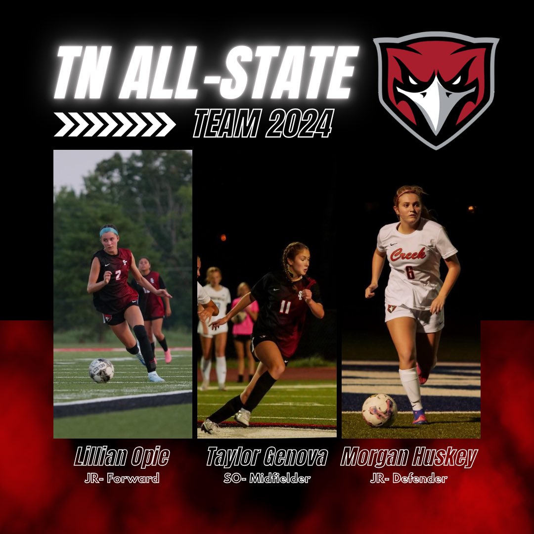 Lady RedHawks Soccer (@creekgrlssoccer) on Twitter photo Congratulations to the following SCHS Girls Soccer Players who were named to the 2024 TN Girls Soccer All-State Team!
Well deserved ladies!! <a href="/CreekAthletics1/">TheCreekAthletics</a> Congratulations to the following SCHS Girls Soccer Players who were named to the 2024 TN Girls Soccer All-State Team!
Well deserved ladies!! <a href="/CreekAthletics1/">TheCreekAthletics</a>