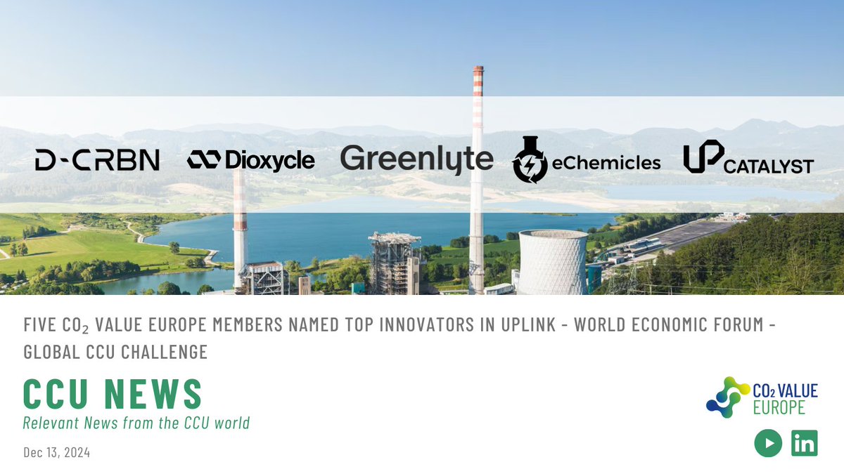 CO₂ Value Europe (@co2valueeu) on Twitter photo Congrats to our members <a href="/d_crbn/">David Ziegler</a>, <a href="/dioxycle/">Dioxycle</a>, <a href="/eChemicles/">eChemicles</a>, Greenlyte & <a href="/upcatalyst1/">UP Catalyst</a> for ranking among the top 11 innovative start-ups in the UpLink World Economic Forum’s Global CCU Challenge! They beat 300+ solutions to receive support to scale-up!
More👉shorturl.at/WAAwn Congrats to our members <a href="/d_crbn/">David Ziegler</a>, <a href="/dioxycle/">Dioxycle</a>, <a href="/eChemicles/">eChemicles</a>, Greenlyte & <a href="/upcatalyst1/">UP Catalyst</a> for ranking among the top 11 innovative start-ups in the UpLink World Economic Forum’s Global CCU Challenge! They beat 300+ solutions to receive support to scale-up!
More👉shorturl.at/WAAwn