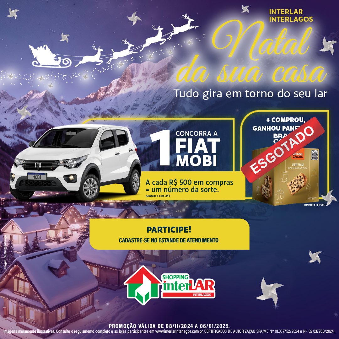 shop_interlar's tweet photo. Os panetones da campanha de Natal do Shopping Interlar Interlagos, estão ESGOTADOS, mas você ainda pode concorrer ao sorteio de 01 FIAT MOBI zero km! 🚗💨 Promoção válida até 06/01/2025.

Consulte regulamento: https://t.co/sahZc3dZs3 https://t.co/kj4JVNsHYX