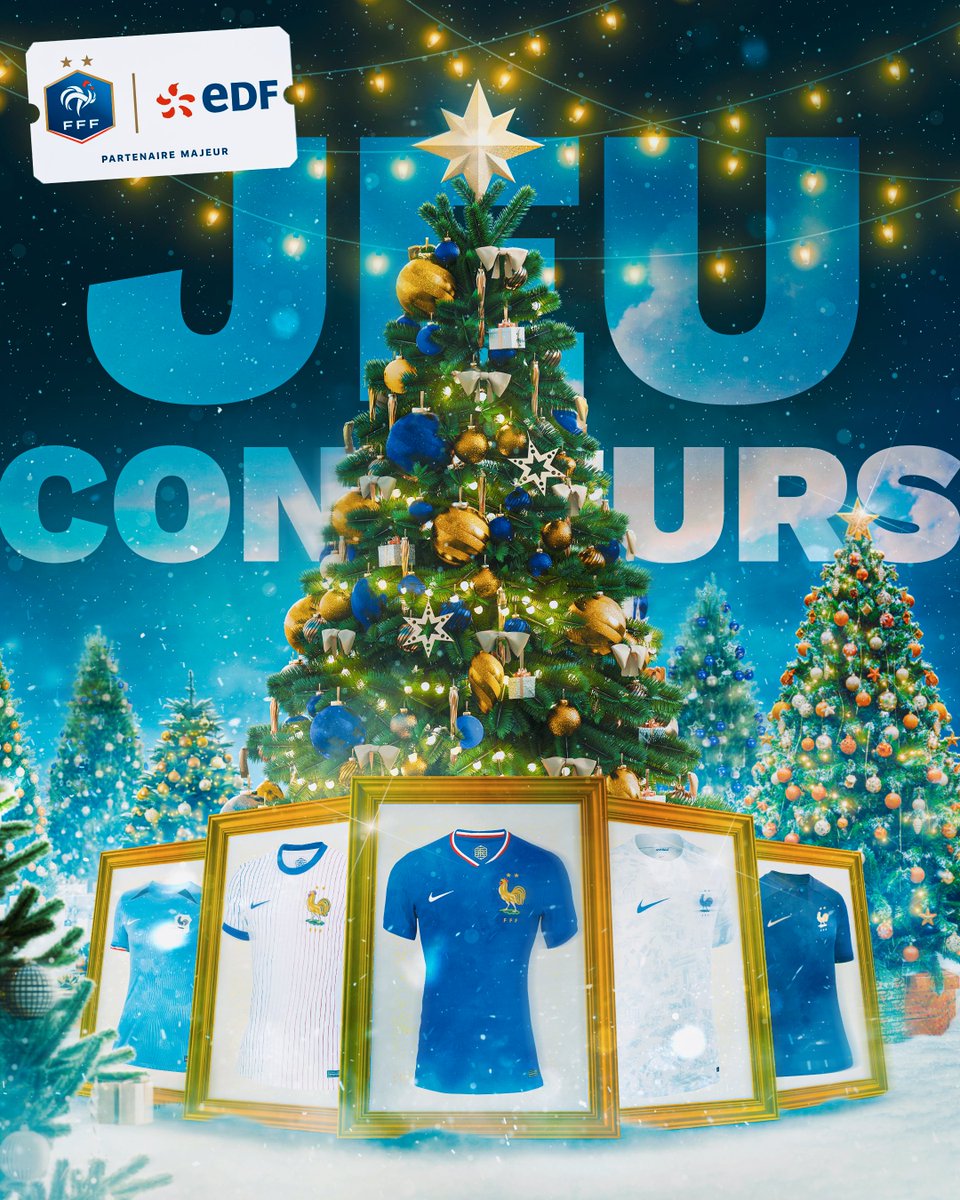 EDF_Foot's tweet photo. 🎄 𝑵𝑶𝑬̈𝑳 𝑨𝑽𝑨𝑵𝑻 𝑳'𝑯𝑬𝑼𝑹𝑬 🎄
Fan des Bleus ? Nous vous offrons une chance de trouver un des 5 derniers maillots des Équipes de France sous le sapin 🇫🇷
Pour participer :
1️⃣ Indiquez le maillot de votre choix
2️⃣ Follow @energiedufoot
TAS le 23/12 à 10h 🎁
#EnergieduFoot https://t.co/ihISLvo0Ku